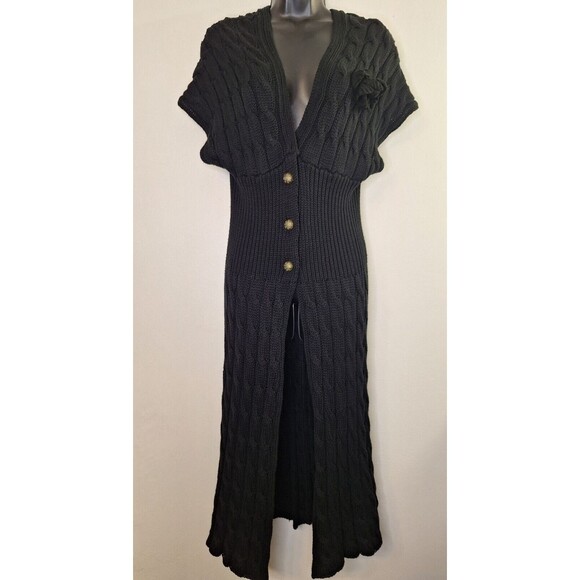 Vtg AFTER THE RAIN Cable Knit Sweater Dress Duster Sz M Button Up Whimsygoth - Picture 1 of 12